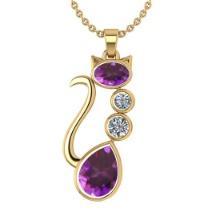Certified 2.67 Ctw Amethyst And Diamond Cat Necklace 18K Yellow Gold