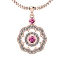 1.03 Ctw SI2/I1 Pink Sapphire And Diamond 14K Rose Gold Pendant Necklace