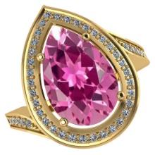 Certified 2.96 CTW Genuine Pink Tourmaline And Diamond 14K Yellow Gold Ring