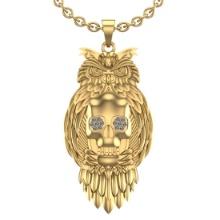0.16 Ctw SI2/I1 Diamond 14K Yellow Gold skull owl pendant Necklace