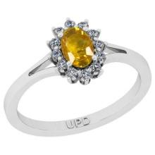 0.64 Ctw I2/I3 Yellow sapphire And Diamond 14K White Gold Promises Ring