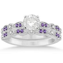 Marquise and Dot Amethyst and Diamond Bridal Set 14k White Gold 1.30 ctw