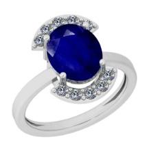 1.39 Ctw I2/I3 Blue Sapphire And Diamond 14K White Gold Ring