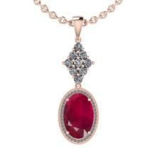 14.65 CtwSI2/I1 Ruby And Diamond 14K Rose Gold Pendant Necklace