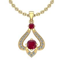 0.77 Ctw VS/SI1 Ruby And Diamond 14K Yellow Gold Vintage Style Necklace
