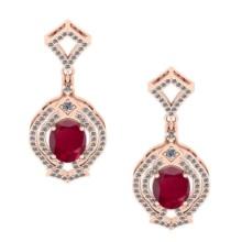 6.20 Ctw VS/SI1 Ruby And Diamond 14K Rose Gold Dangling Earrings (ALL DIAMOND ARE LAB GROWN )