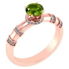 Certified .96 Ctw Genuine Peridot And Diamond 14k Rose Gold Engagement Ring