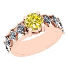 2.20 Ctw I2/I3 Treated Fancy Yellow And White Diamond 14K Rose Gold Ring