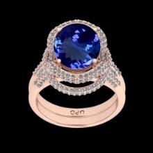 6.87 Ctw VS/SI1 Tanzanite and Diamond 14K Rose Gold Vintage Style Ring