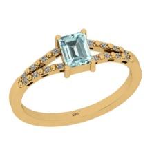 0.60 Ctw SI2/I1 Aquamarine And Diamond 14k Yellow Gold Ring