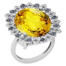 18.55 Ctw I2/I3 Lemon Topaz And Diamond 14k White Gold Engagement Halo Ring