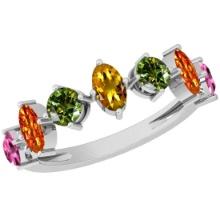 Certified 1.45 Ctw Multi Sapphire 14K White Gold Ring