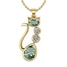 Certified 2.67 Ctw Green Amethyst And Diamond Cat Necklace 18K Yellow Gold