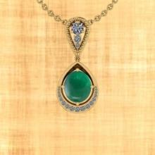 Certified 9.78 Ctw Emerald And Diamond I1/I2 14K Yellow Gold Victorian Style Pendant Necklace