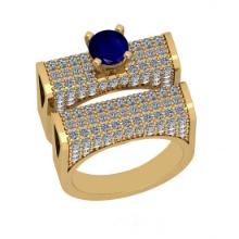 3.31 Ctw SI2/I1Blue Sapphire and Diamond 14K Yellow Gold Engagement set Ring
