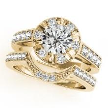 Certified 1.50 Ctw SI2/I1 Diamond 14K Yellow Gold Bridal Wedding Halo set Ring