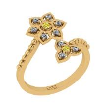 0.30 Ctw i2/i3 Treated Fancy Yellow and White Diamond 14K Yellow Gold Flower Bypass Style Ring