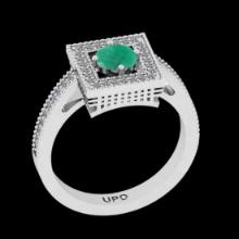0.83 Ctw VS/SI1 Emerald And Diamond Prong Set 14K White Gold Vintage Style Ring