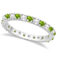 Diamond and Peridot Eternity Ring Stackable Band 14K White Gold 0.64ctw