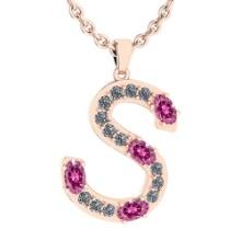 1.45 Ctw Pink Tourmaline And Diamond Alphabet 'S' Pendant from the Valentines collection 14K Rose Go
