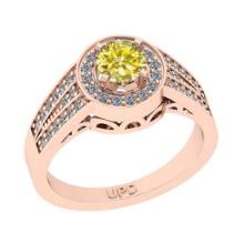 0.85 Ctw I2/I3 Treated Fancy Yellow And White Diamond 10K Rose Gold Engagement Halo Ring