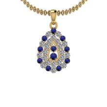 1.15 Ctw SI2/I1 Blue Sapphire And Diamond 14K Yellow Gold Pendant Necklace
