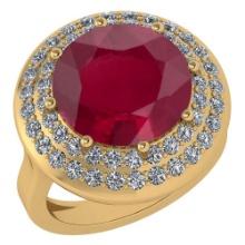 Certified 7.30 Ctw Ruby And Diamond Halo Ring 14K Yellow Gold