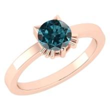Certified 1.00 Ctw Treated Fancy Blue Diamond Cat Style Solitaire Ring 14K Rose Gold (I1/I2) MADE IN