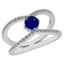 0.88 Ctw I2/I3 Blue Sapphire And Diamond 14K White Gold Ring