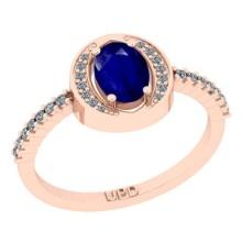 0.95 Ctw SI2/I1 Blue Sapphire And Diamond 14K Rose Gold Ring