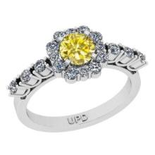 1.38 Ctw I2/I3 Treated Fancy Yellow And White Diamond 10K White Gold Engagement Halo Ring