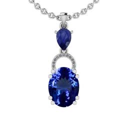 Certified 5.36 Ctw VS/SI1 Tanzanite,Blue Sapphire And Diamond 14K White Gold Vintage Style Necklace