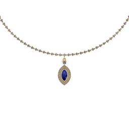 Certified 5.23 Ctw Blue Sapphire And Diamond SI2/I1 14K Yellow Gold Pendant Necklace