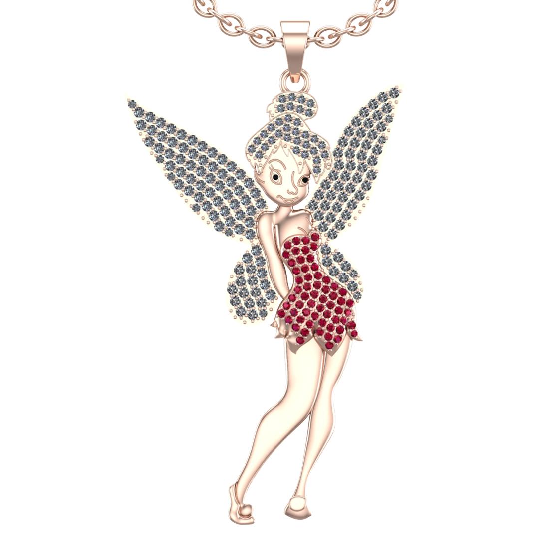 2.61 Ctw Ruby and Treated Fancy Black & White Diamond 14K Rose Gold Fairy pendant Necklace
