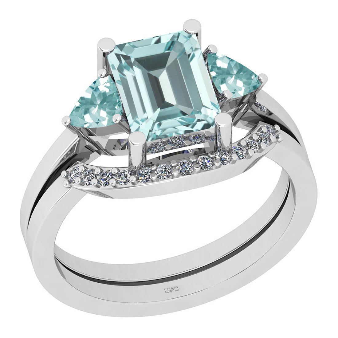 3.19 Ctw SI2/I1 Aquamarine And Diamond 14k White Gold Bridal Wedding Set Ring
