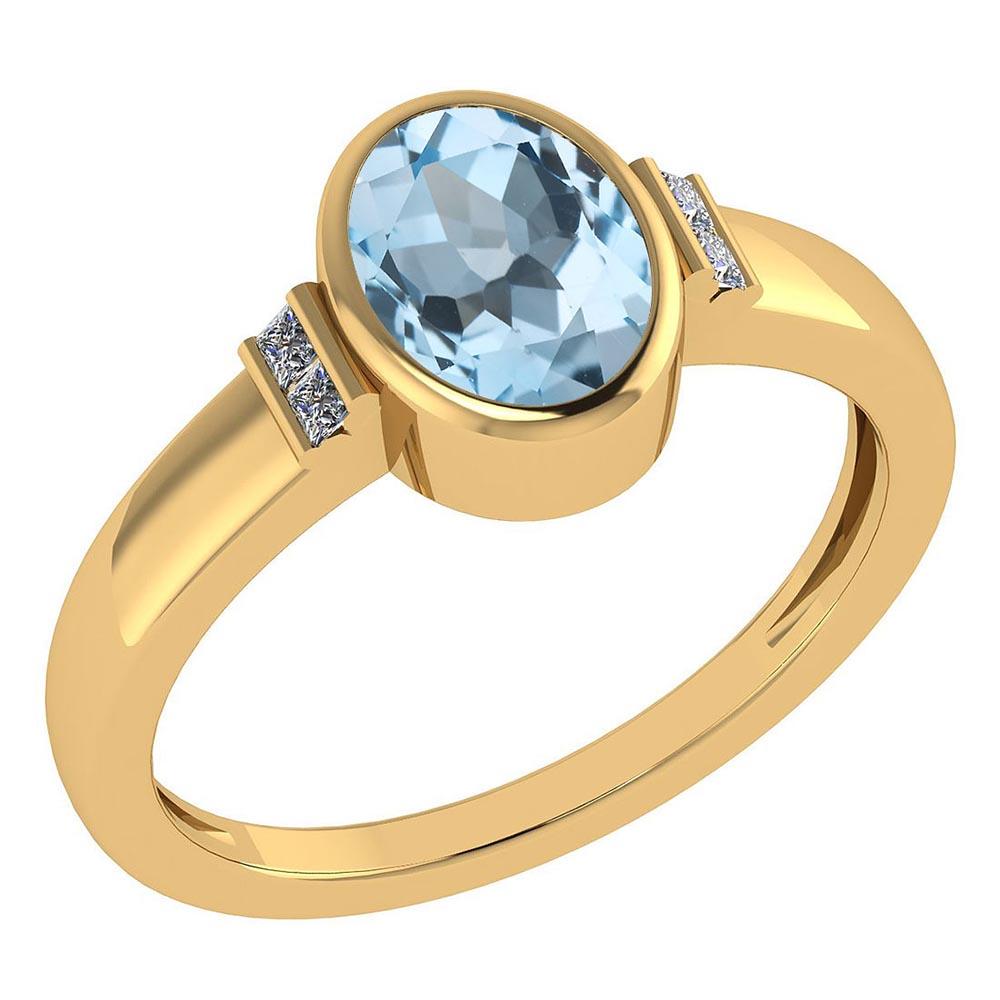 Certified 1.28 Ctw Aquamarine And Diamond 18k Yellow Gold Ring (G-H VS/SI1)