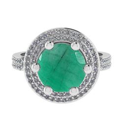 3.60 Ctw SI2/I1 Emerald and Diamond 14K White Gold Engagement Halo Ring