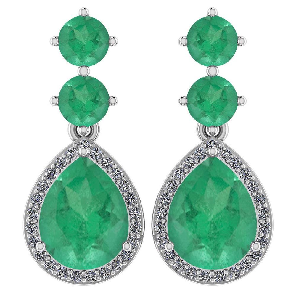 Certified 5.17 Ctw Emerald And Diamond 14k White Gold Halo Dangling Earrings