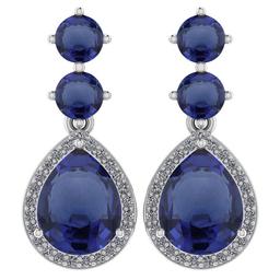 Certified 5.17 Ctw Blue Sapphire And Diamond 14k White Gold Halo Dangling Earrings