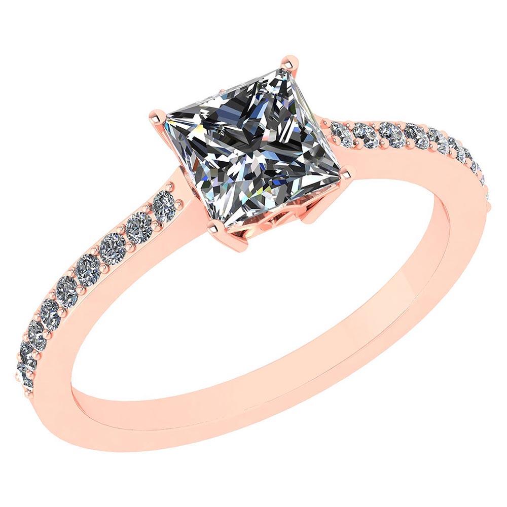 Certified .52 Ctw Princess Cut Diamond 14k Rose Gold Halo Ring