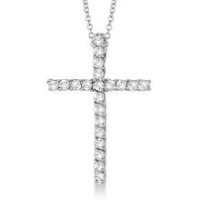 Diamond Cross Pendant Necklace 14kt White Gold 0.75ctw