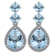 Certified 5.17 Ctw Aquamarine And Diamond 14k White Gold Halo Dangling Earrings