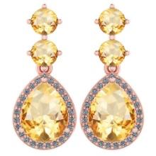 Certified 5.17 Ctw Citrine And Diamond 14k Rose Gold Halo Dangling Earrings