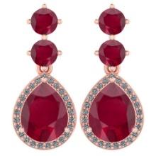 Certified 5.17 Ctw Ruby And Diamond 14k Rose Gold Halo Dangling Earrings
