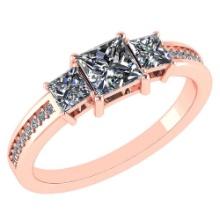 Certified 1.41 Ctw Princess And Round Cut Diamond 14k Rose Gold Halo Ring