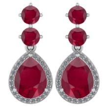 Certified 5.17 Ctw Ruby And Diamond 14k White Gold Halo Dangling Earrings