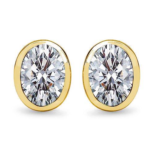 Certified 1.00 CTW Oval Diamond 14K Yellow Gold Earring