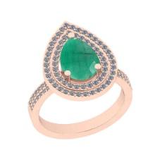 2.97 Ctw SI2/I1 Emerald And Diamond 14K Rose Gold two Row Wedding Halo Ring