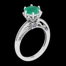 2.61 Ctw VS/SI1 Emerald And Diamond Prong Set 14K White Gold Vintage Style Ring