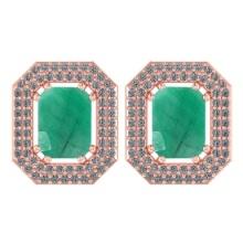 3.66 Ctw Emerald And Diamond 14k Rose Gold Halo Stud Earring